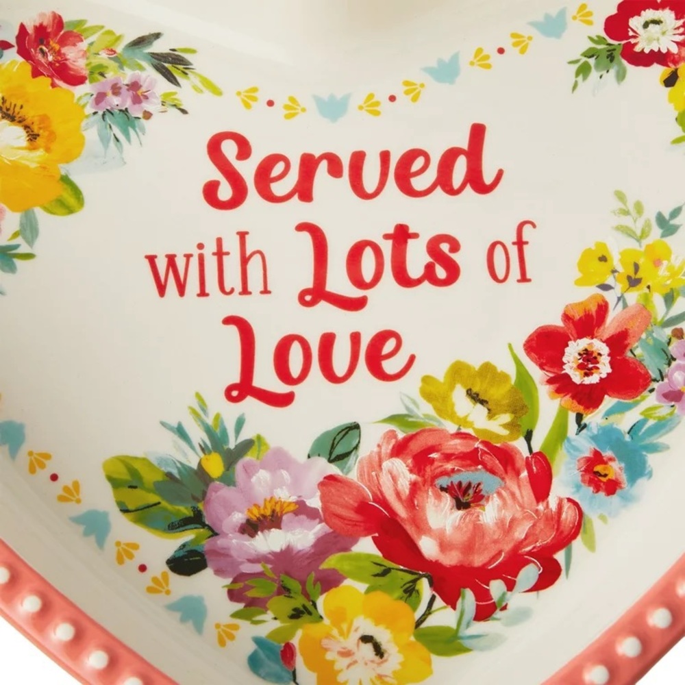 🌺 New Pioneer Woman 2-Piece Heart Shaped Ceramic Dish, Teal Blue & Pink Gingham - Picture 4 of 9